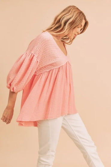 Aemi + Co High-Low Frayed Hem V-Neck Blouse for Women - Love Salve 