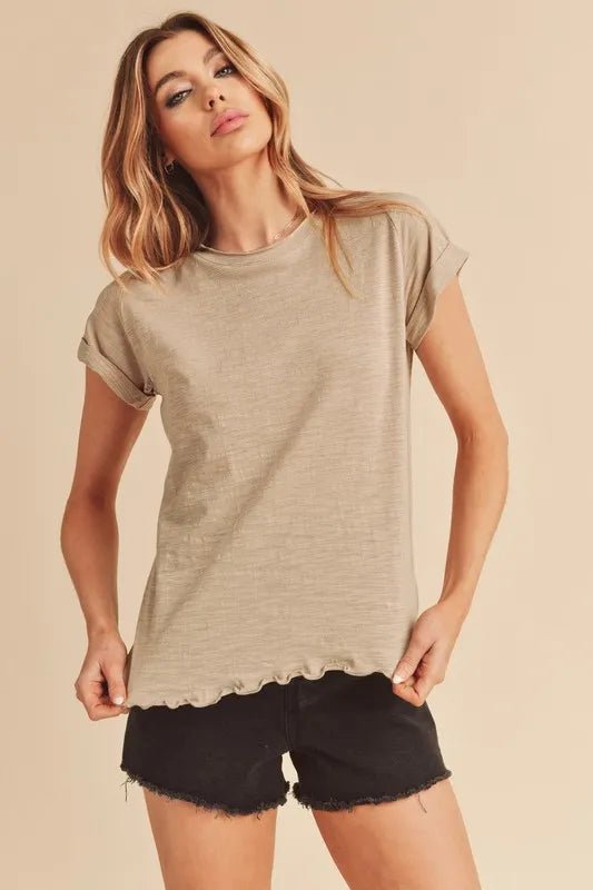 Aemi + Co Lettuce Edge Round Neck Short Sleeve T-Shirt - Love Salve
