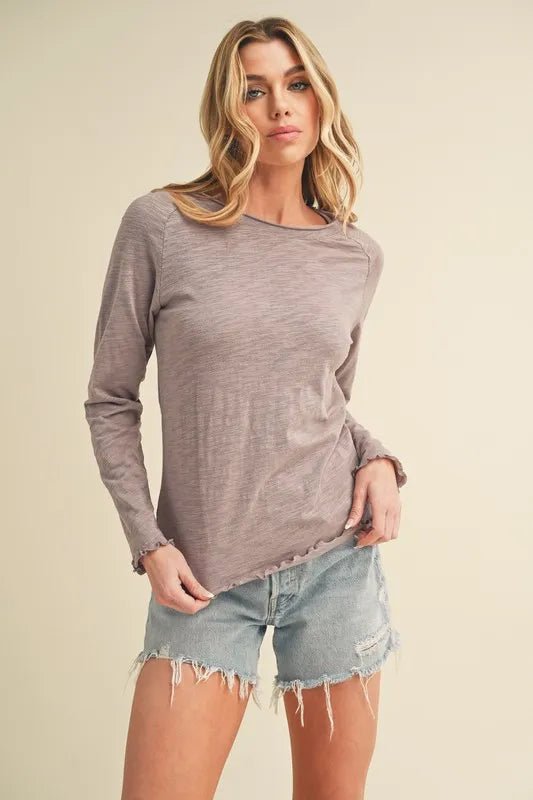 Aemi + Co Lettuce Hemline Round Neck Raglan Sleeve T-Shirt - Love Salve 