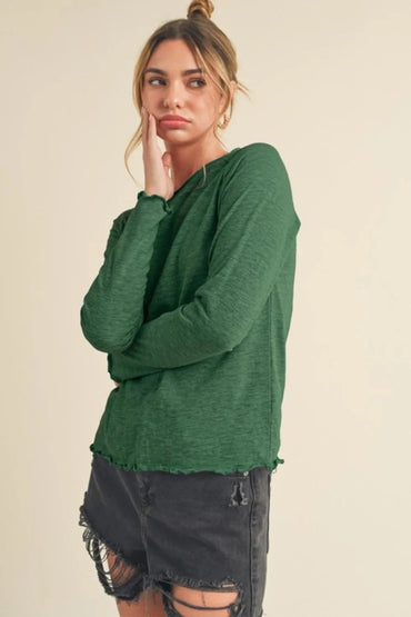 Aemi + Co Lettuce Hemline Round Neck Raglan Sleeve T-Shirt - Love Salve 