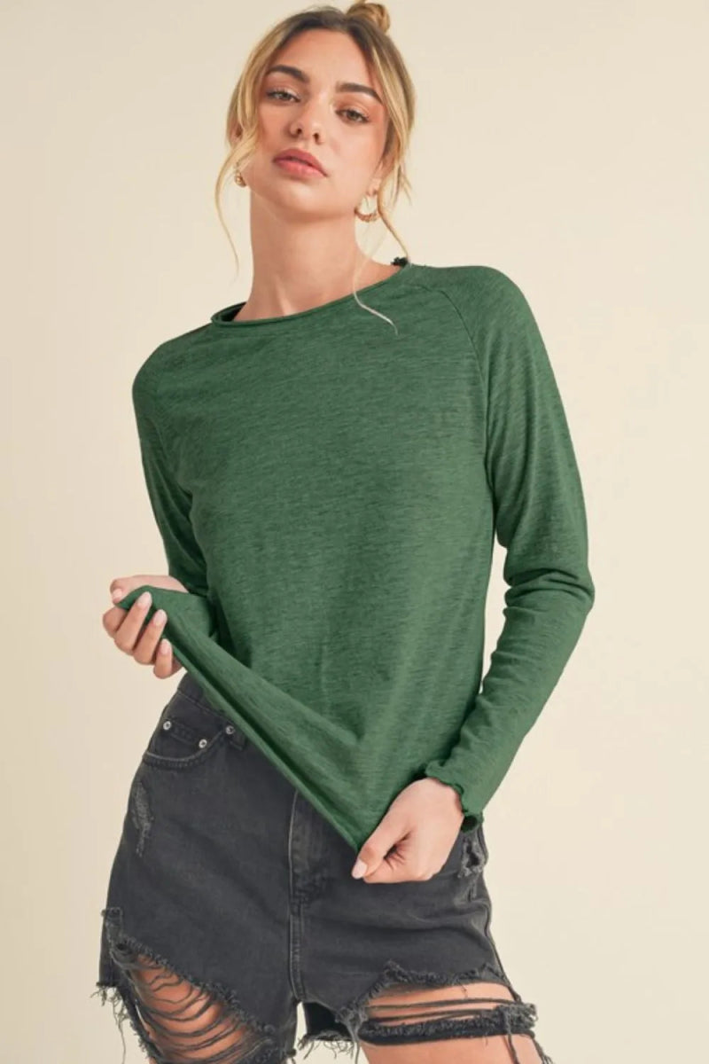Aemi + Co Lettuce Hemline Round Neck Raglan Sleeve T-Shirt - Love Salve 