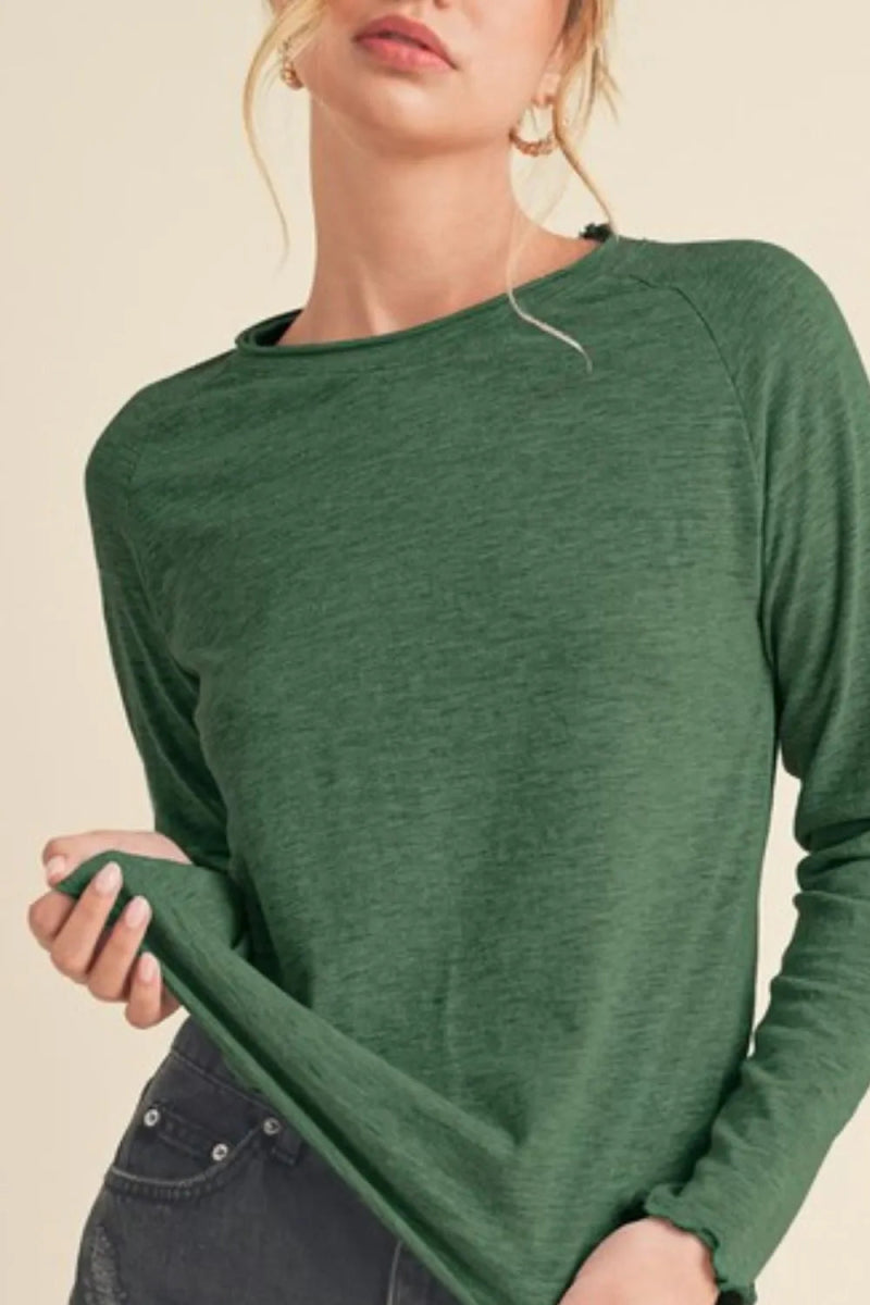 Aemi + Co Lettuce Hemline Round Neck Raglan Sleeve T-Shirt - Love Salve 