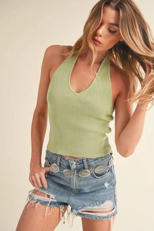 Aemi + Co Ribbed Halter Neck Cami for Stylish Outfits - Love Salve 