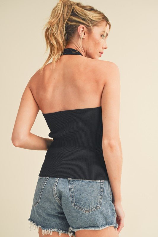 Aemi + Co Ribbed Halter Neck Cami for Stylish Outfits - Love Salve 