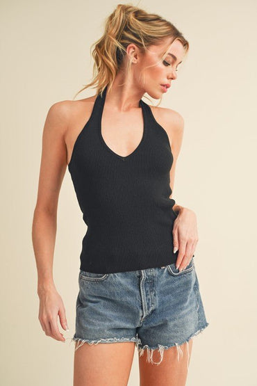Aemi + Co Ribbed Halter Neck Cami for Stylish Outfits - Love Salve 