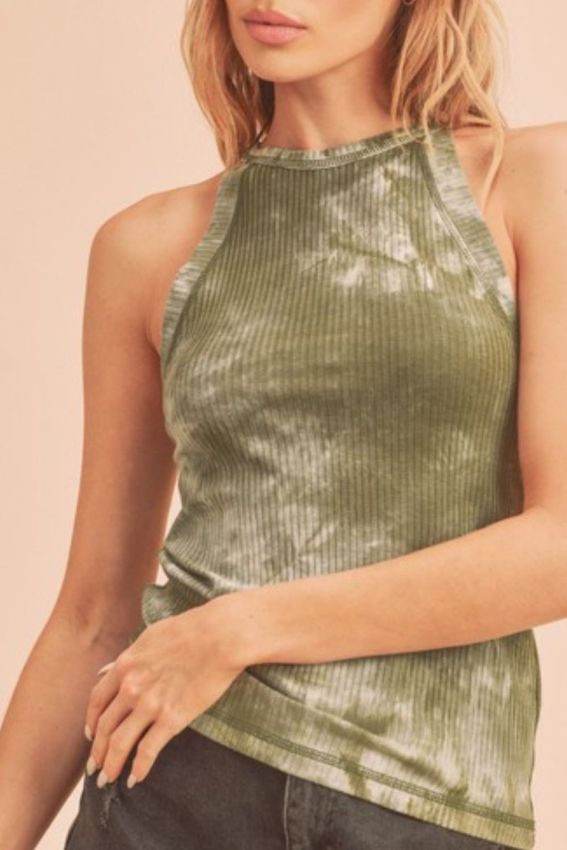 Aemi + Co Ribbed Tie-Dye Round Neck Tank Top for Women - Love Salve 
