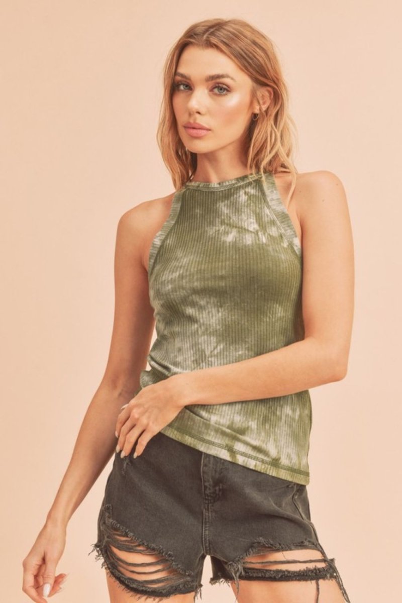 Aemi + Co Ribbed Tie-Dye Round Neck Tank Top for Women - Love Salve 