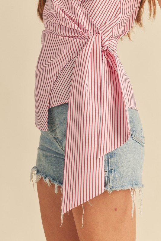 Aemi + Co Side Knotted Surplice Striped Cami Top - Love Salve 