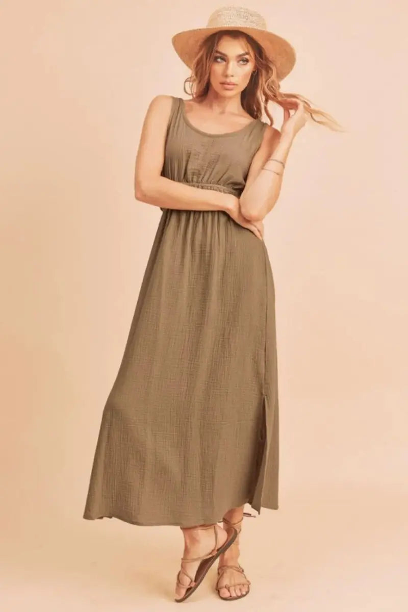 Aemi + Co Side Slit Round Neck Sleeveless Tank Dress for Women - Love Salve 