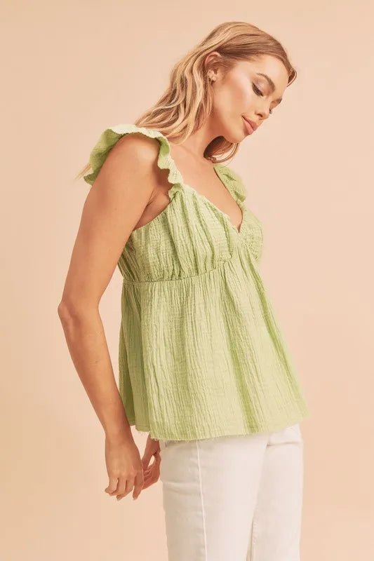 Aemi + Co Sweetheart Neck Ruffled Strap Top for Women - Love Salve 