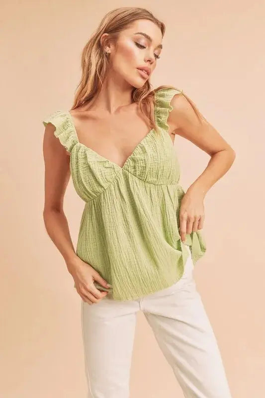 Aemi + Co Sweetheart Neck Ruffled Strap Top for Women - Love Salve 