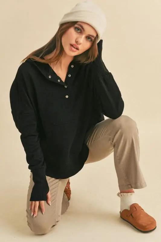 Aemi+Co Half Snap Dropped Shoulder Hoodie - Love Salve 