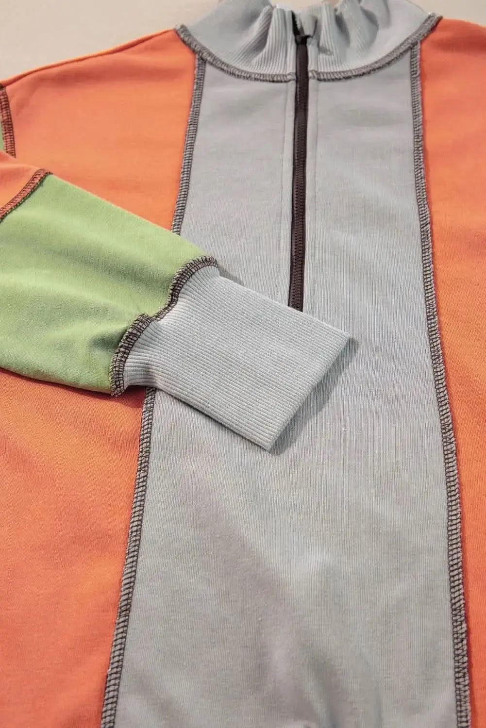 Full Size Exposed Seam Color Block Long Sleeve Sweatshirt - Love Salve 