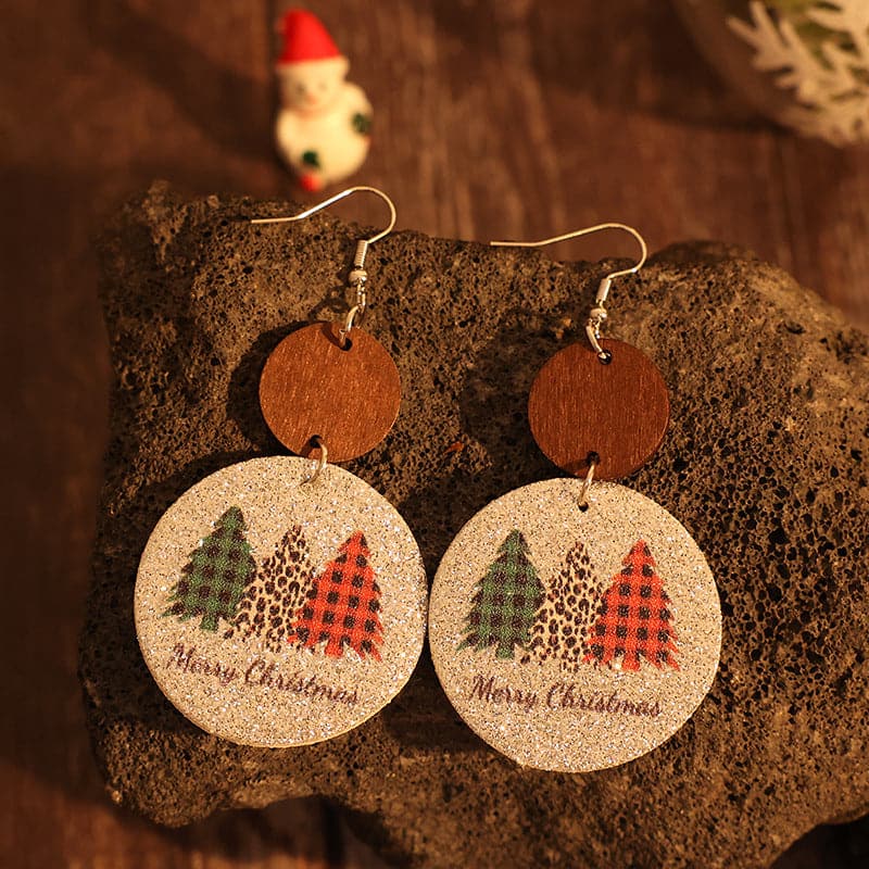 Festive PU leather Christmas tree earrings