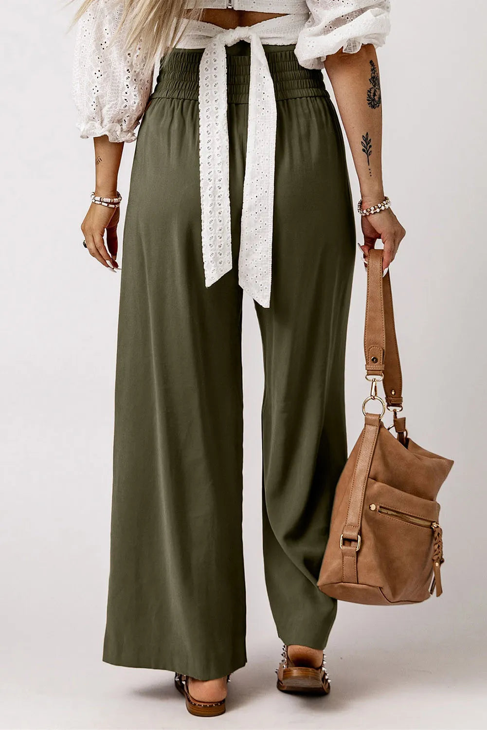 Smocked High Waist Wide Leg Pants.