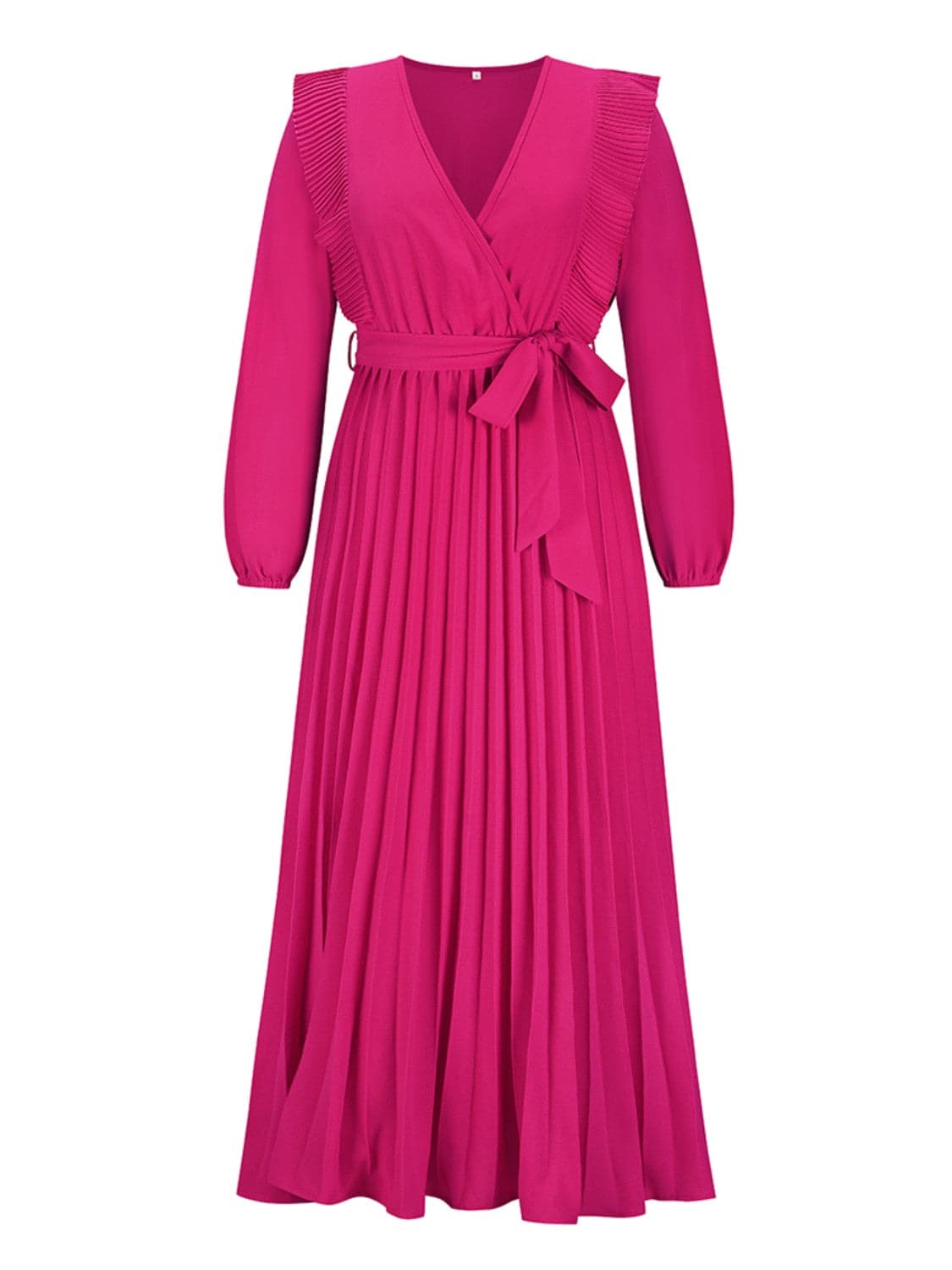 Pleated Surplice Tie Waist Maxi Dress.