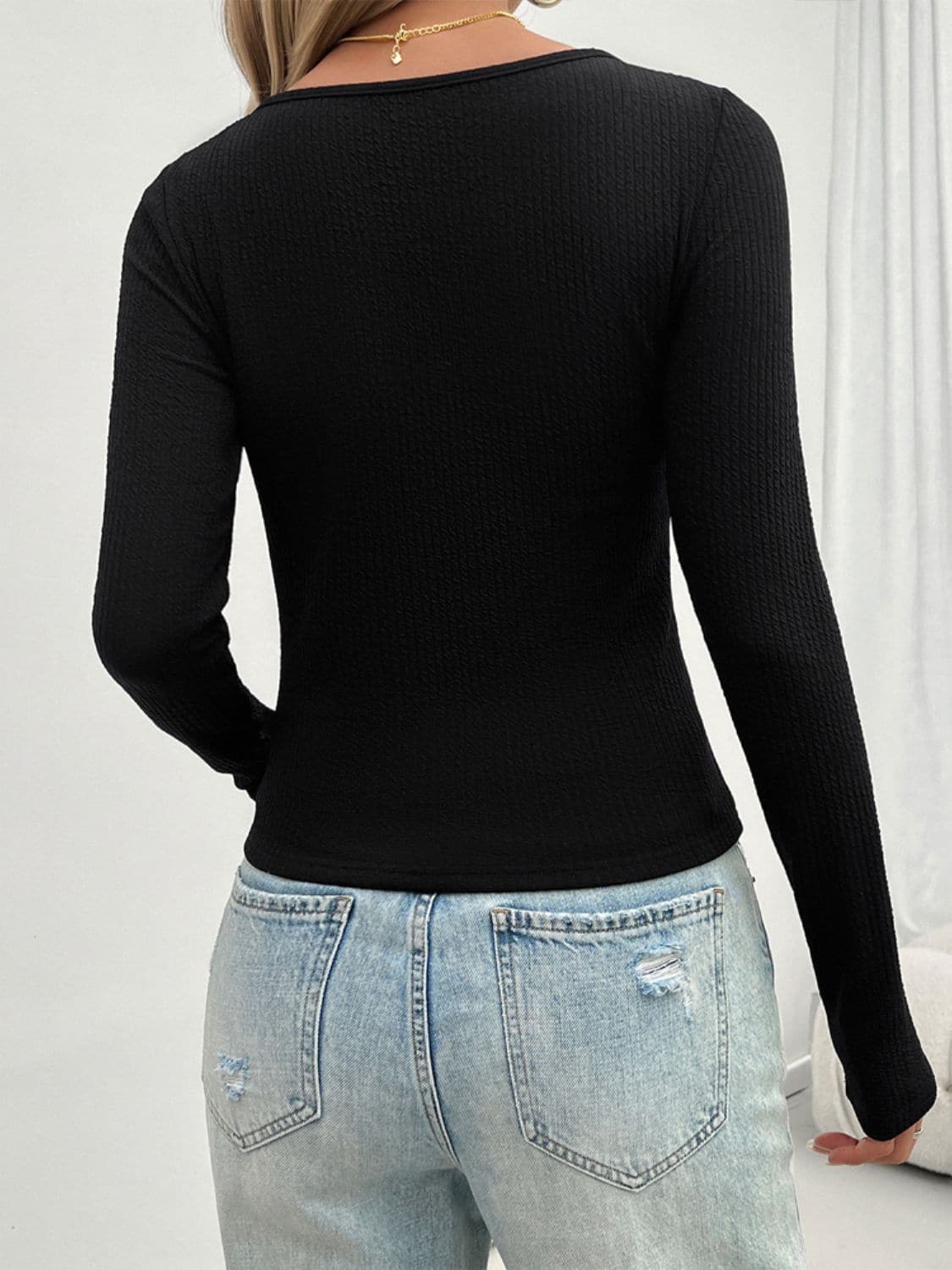 Lace Detail Scoop Neck Long Sleeve T-Shirt.