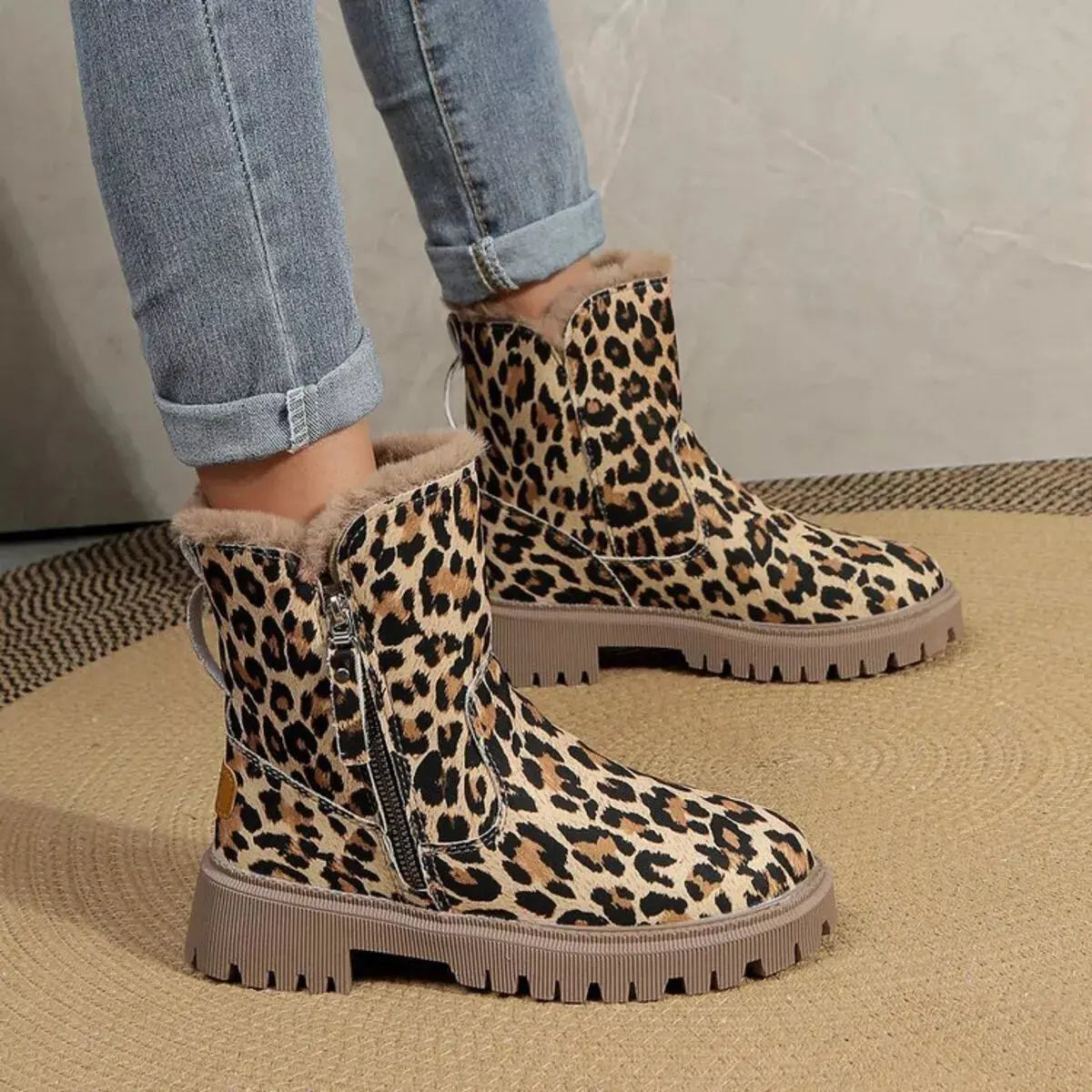 Leopard Print Fur Lined Ankle Boots Simply Love