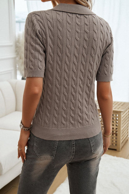 Cable-Knit Short Sleeve Sweater.