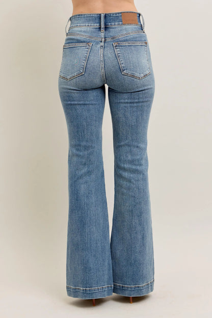 Judy Blue Plus Size High Waist Flare Denim Jeans with Front Seam Detail - Love Salve 