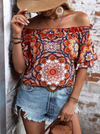 Printed Off-Shoulder Half Sleeve Blouse.