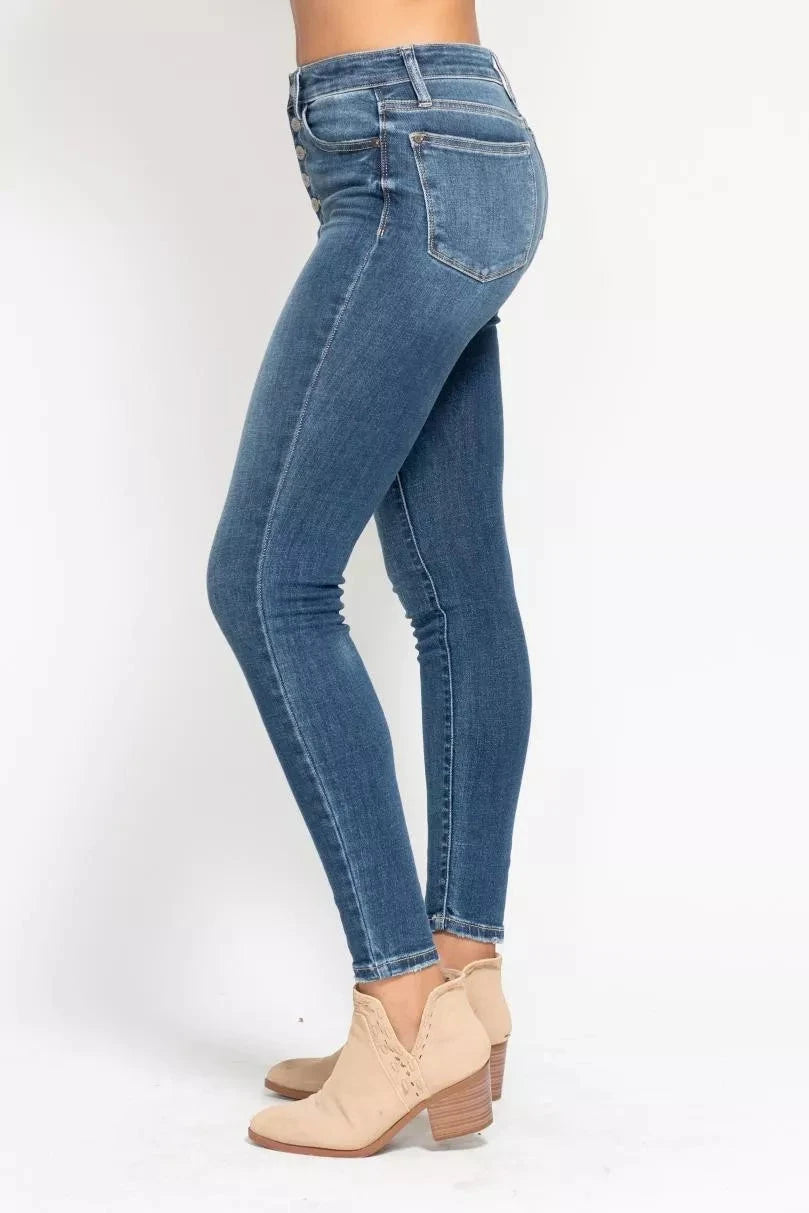 Judy Blue Full Size High Rise Button Fly Skinny Jeans Plus Size Coco’s Tee Boutique