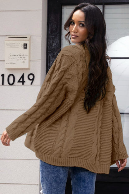 Open Front Cable-Knit Cardigan.