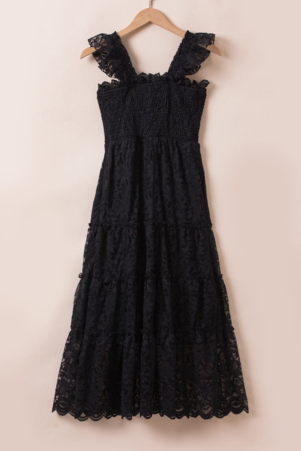 Lace Ruffled Wide Strap Midi Dress.