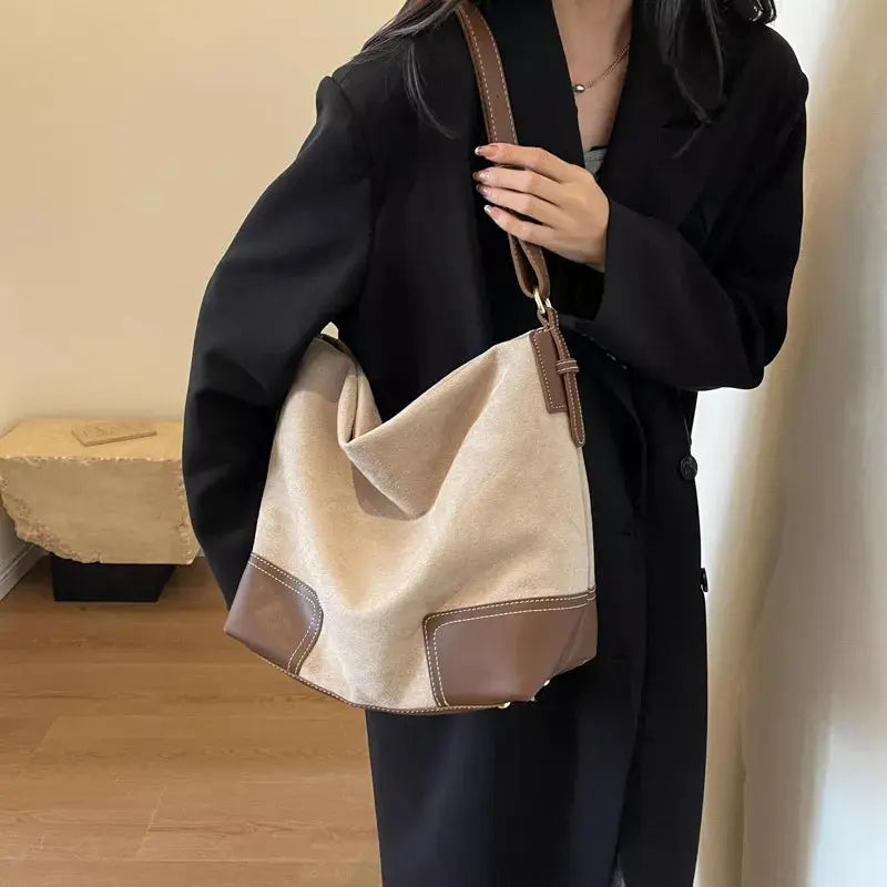 Suede Tote Bag with Leather Trim Simply Love