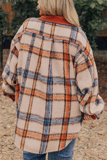 Plaid Plus Size Button-Up Jacket