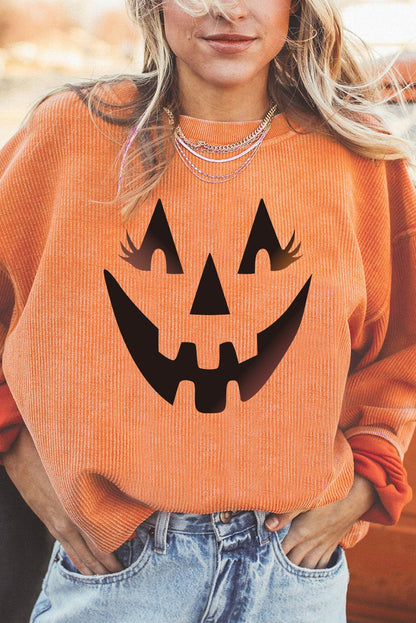 Casual round neck pumpkin graphic sweatshirt