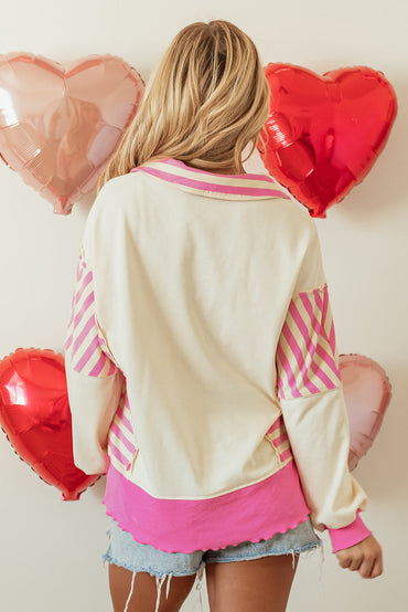 Juliana Patchwork Terry Knit Pullover Top with Collared Neckline - Love Salve 
