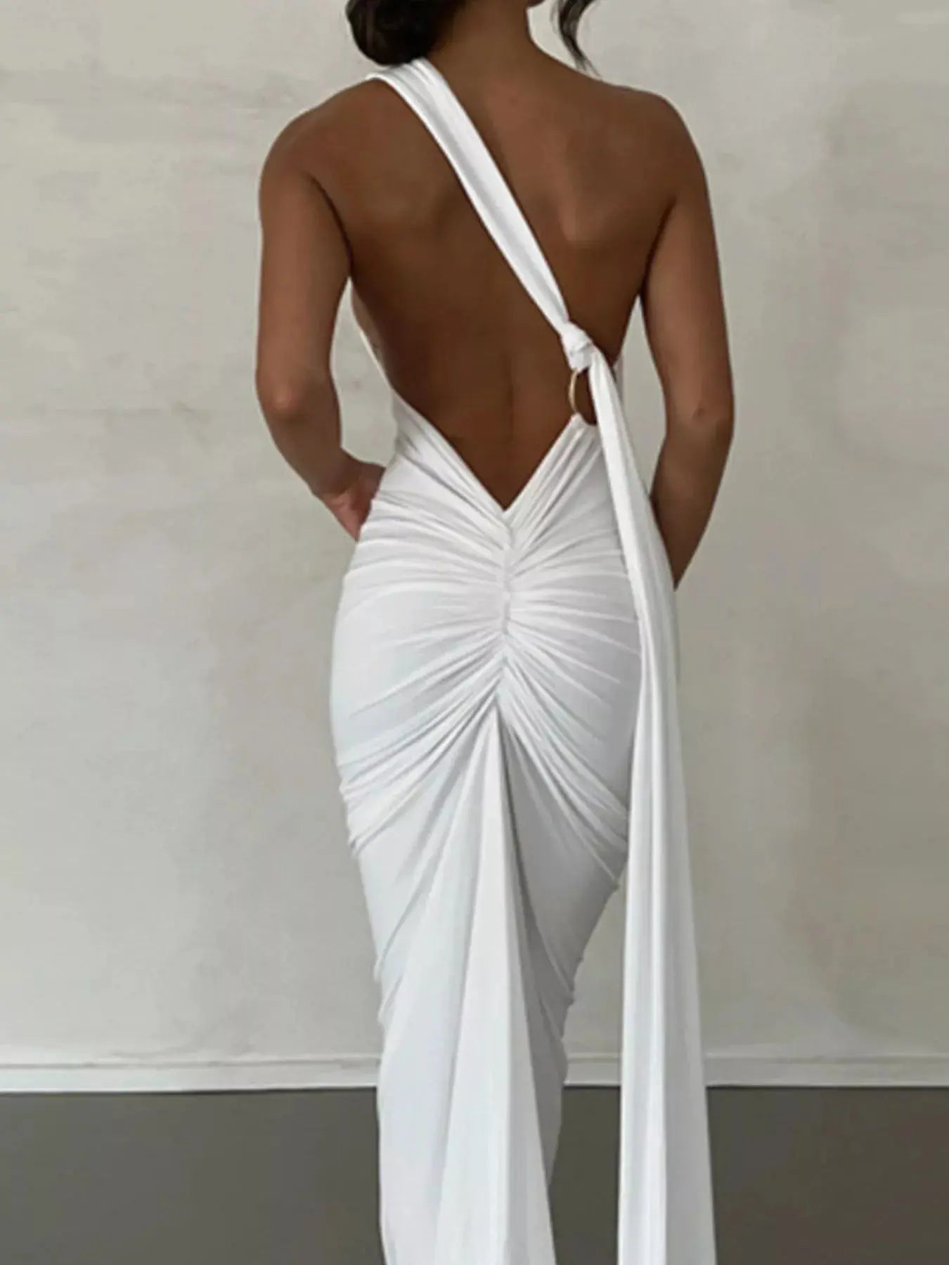 Backless One-Shoulder Ruched Bodycon Maxi Dress Simply Love
