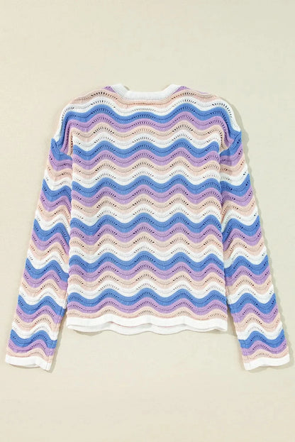 Sleek striped long sleeve sweater with cotton comfort