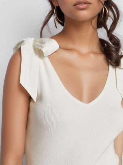 V-Neck Tie Shoulder Tank.