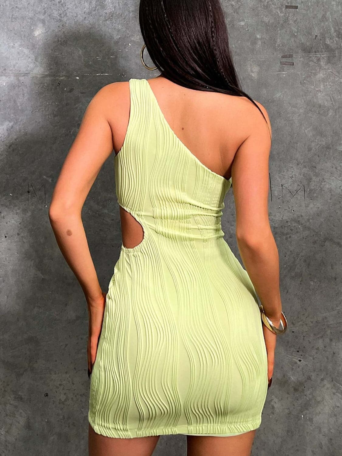 One Shoulder Cutout Mini Dress.