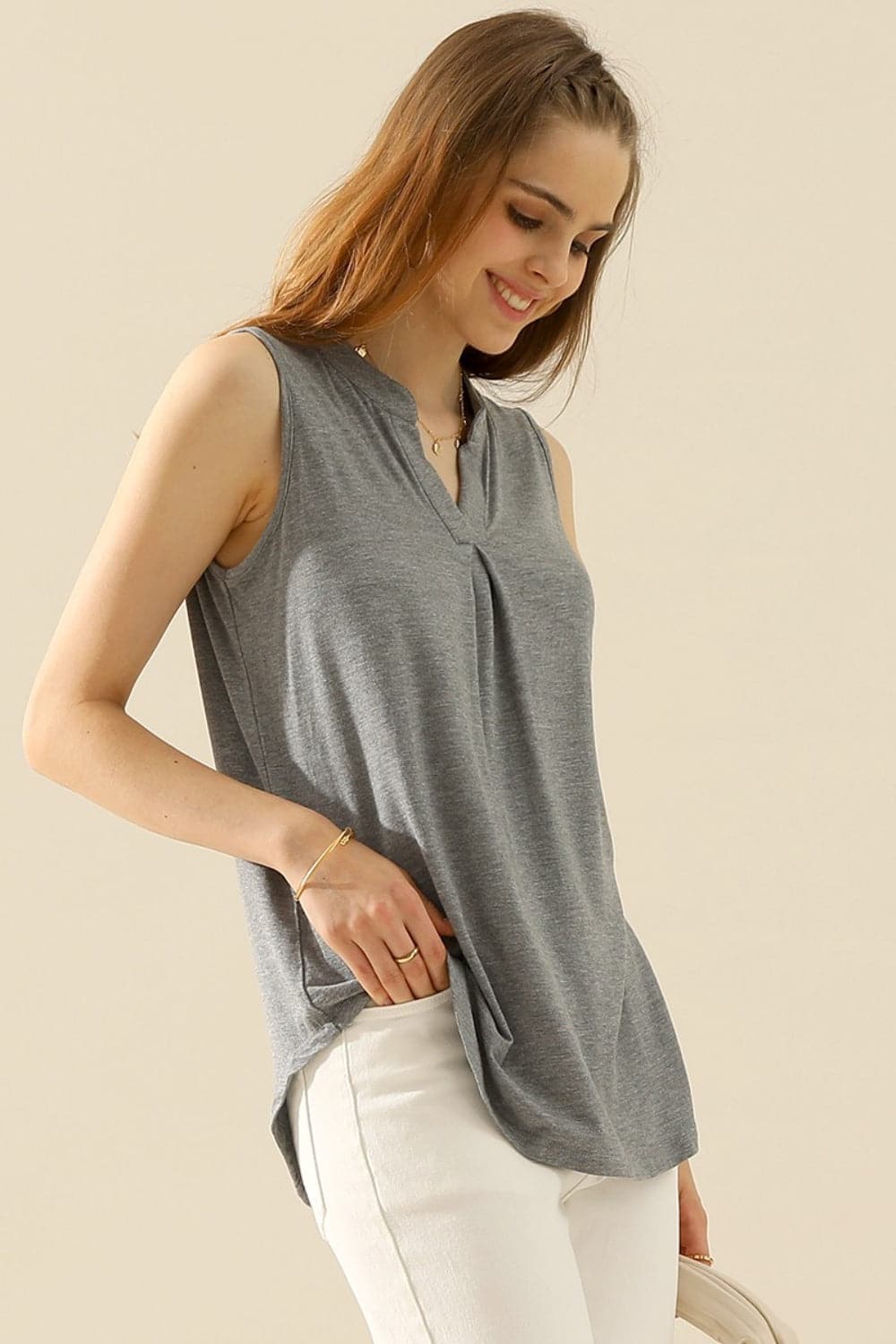 Ninexis Full Size Notched Sleeveless Top.