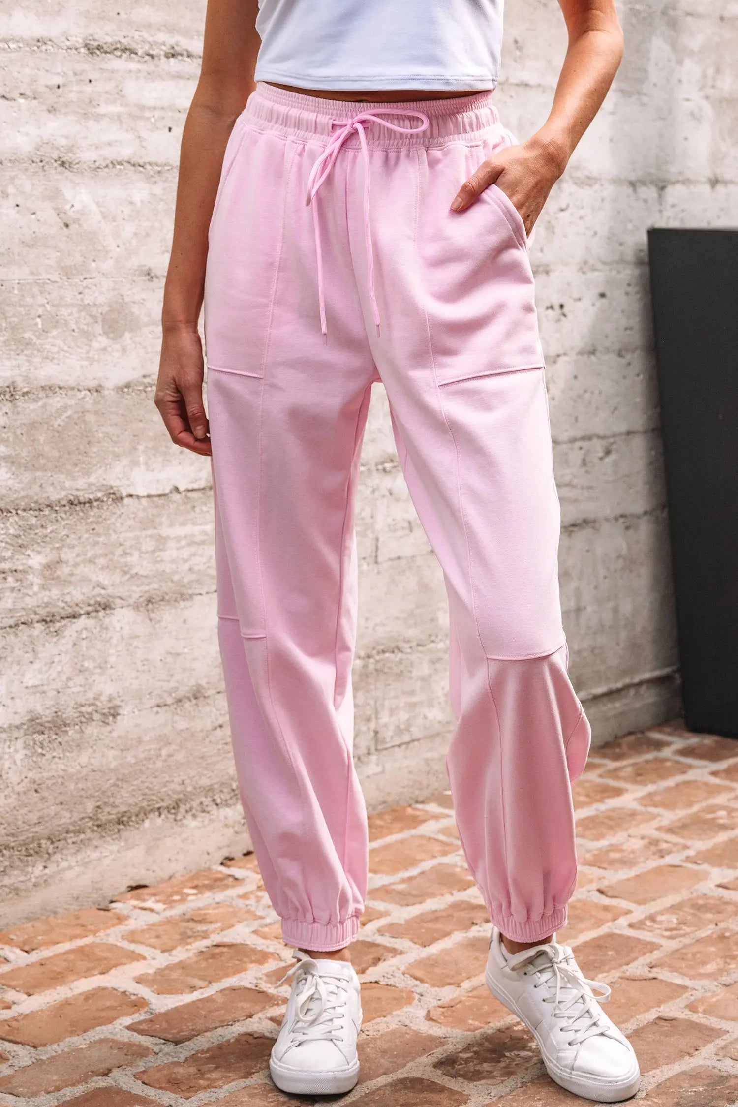 Love Salve Pink Joggers Women's Daily Wear Casual Pants Comfy Drawstring Love Salve