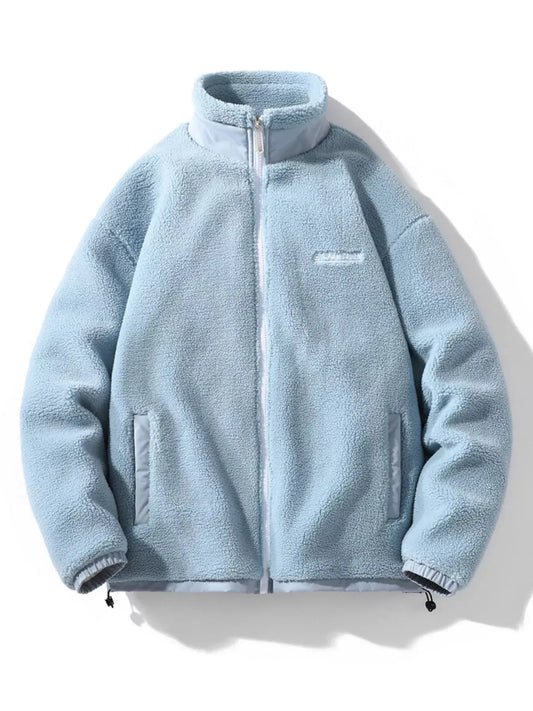 Men's Plus Size Cozy Fleece Full Zip Jacket With Pockets Light Blue Simply Love