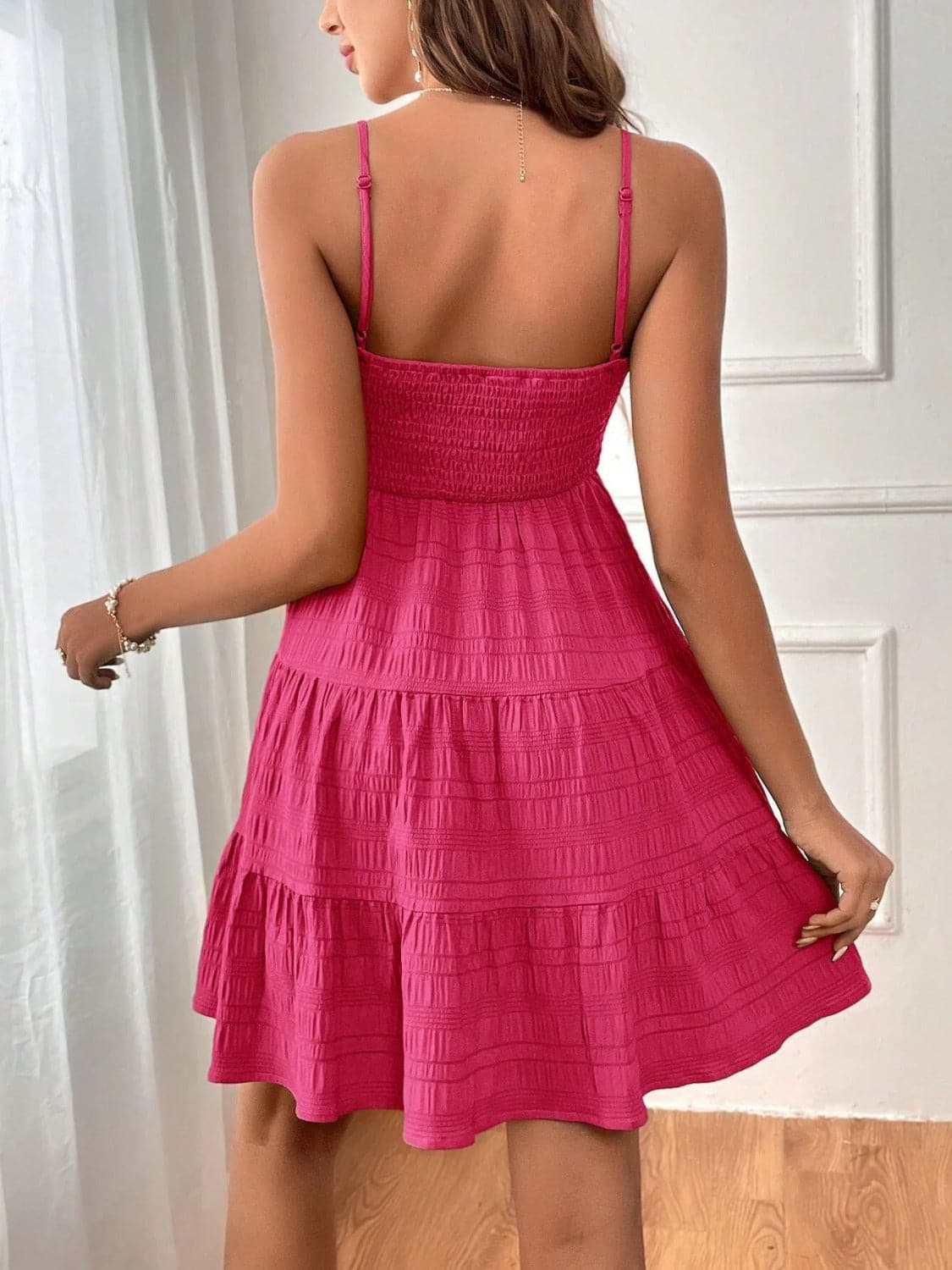 Tiered Smocked Square Neck Cami Dress.