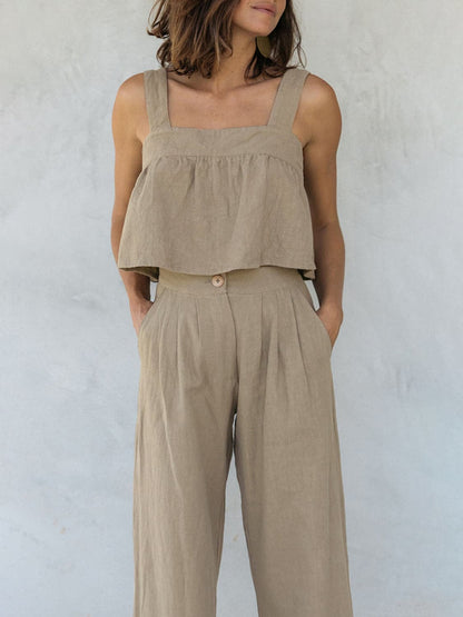 Square Neck Wide Strap Top and Pants Set.