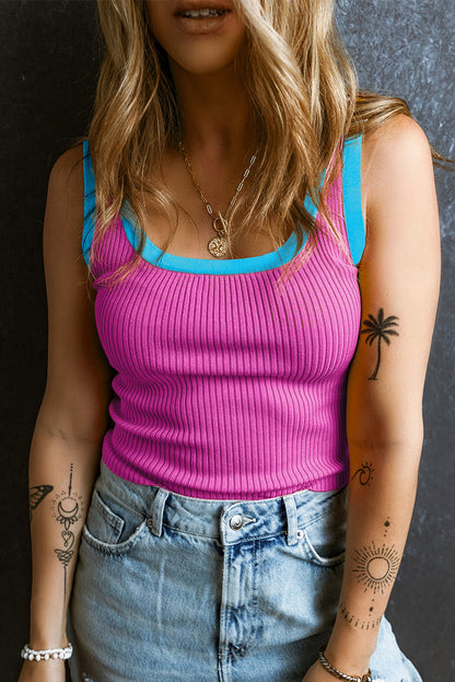 Trendy pink ribbed tank top