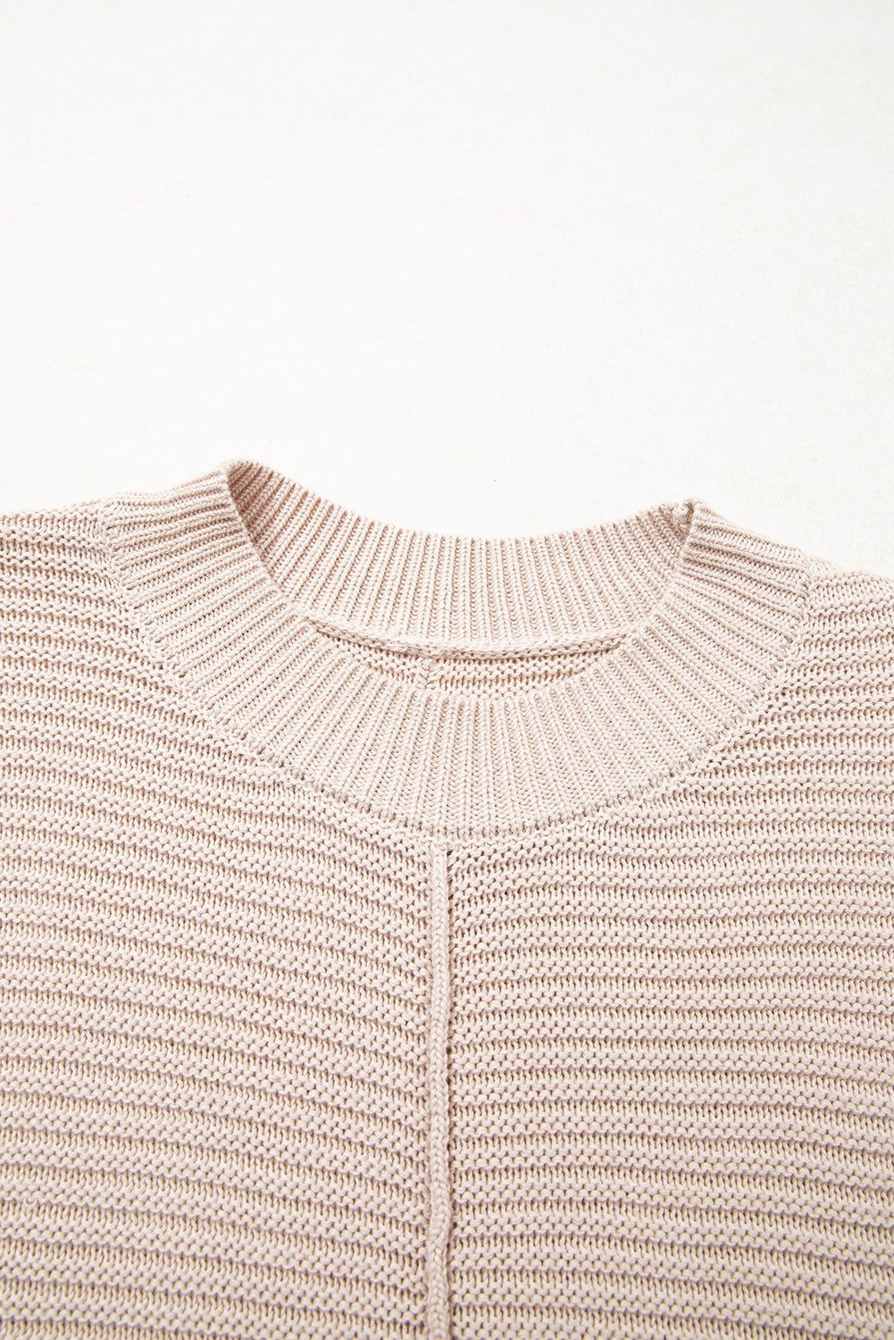 Parchment Mixed Texture Patchwork Knitted Puff Sleeve Sweater