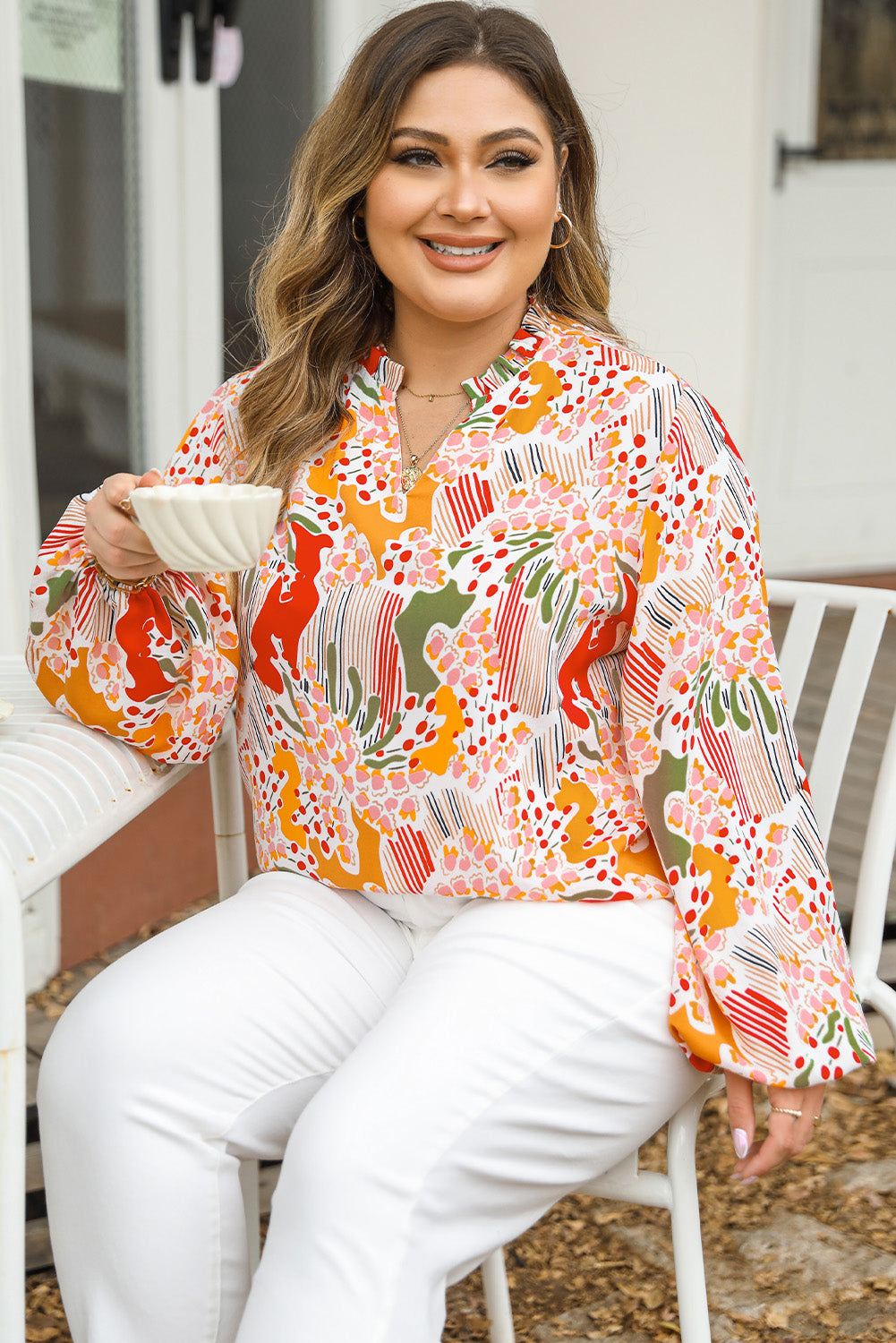 Floral abstract plus size blouse