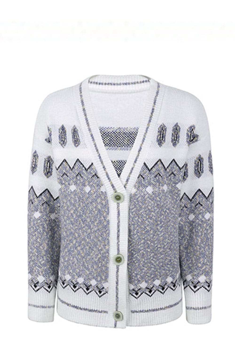 Printed V-Neck Buttoned Cardigan.