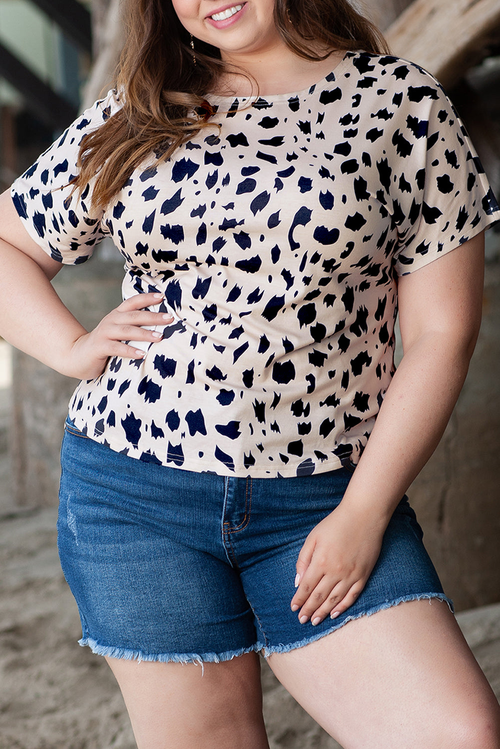 Khaki twist-back leopard print plus size top