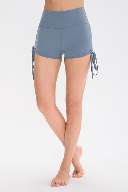 Drawstring Wide Waistband Side Tie Sports Shorts.