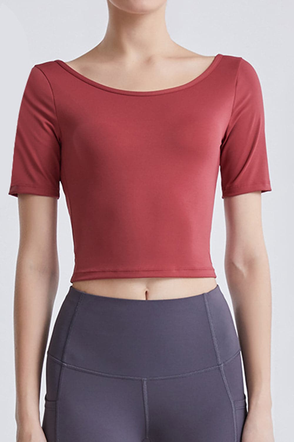 Cutout Backless Round Neck Active T-Shirt.