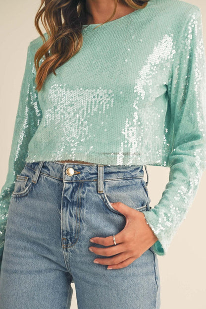 Glamorous sequin crop top with padding