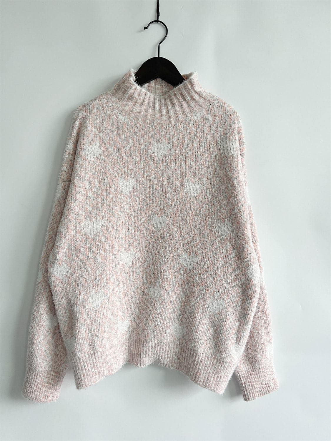 Heart Heathered Turtleneck Drop Shoulder Sweater.